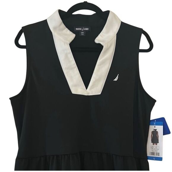 NWT NAUTICA Tiered Dress Size XXL Black White Sleeveless Collared Mini Pockets - Picture 7 of 13